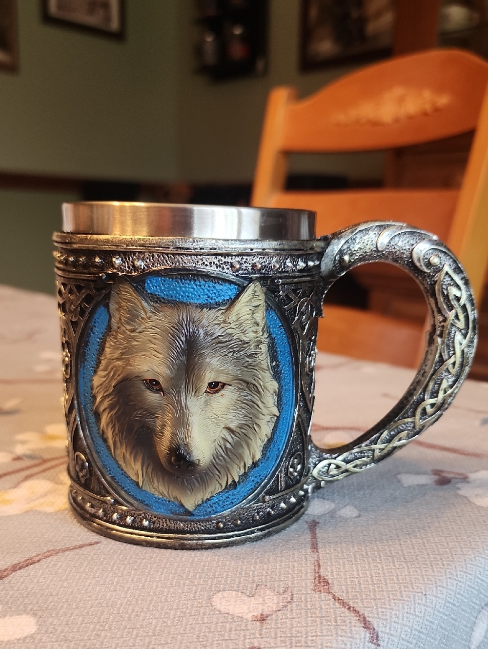Decorative Wolf Accent Mug - Blue and Silver
